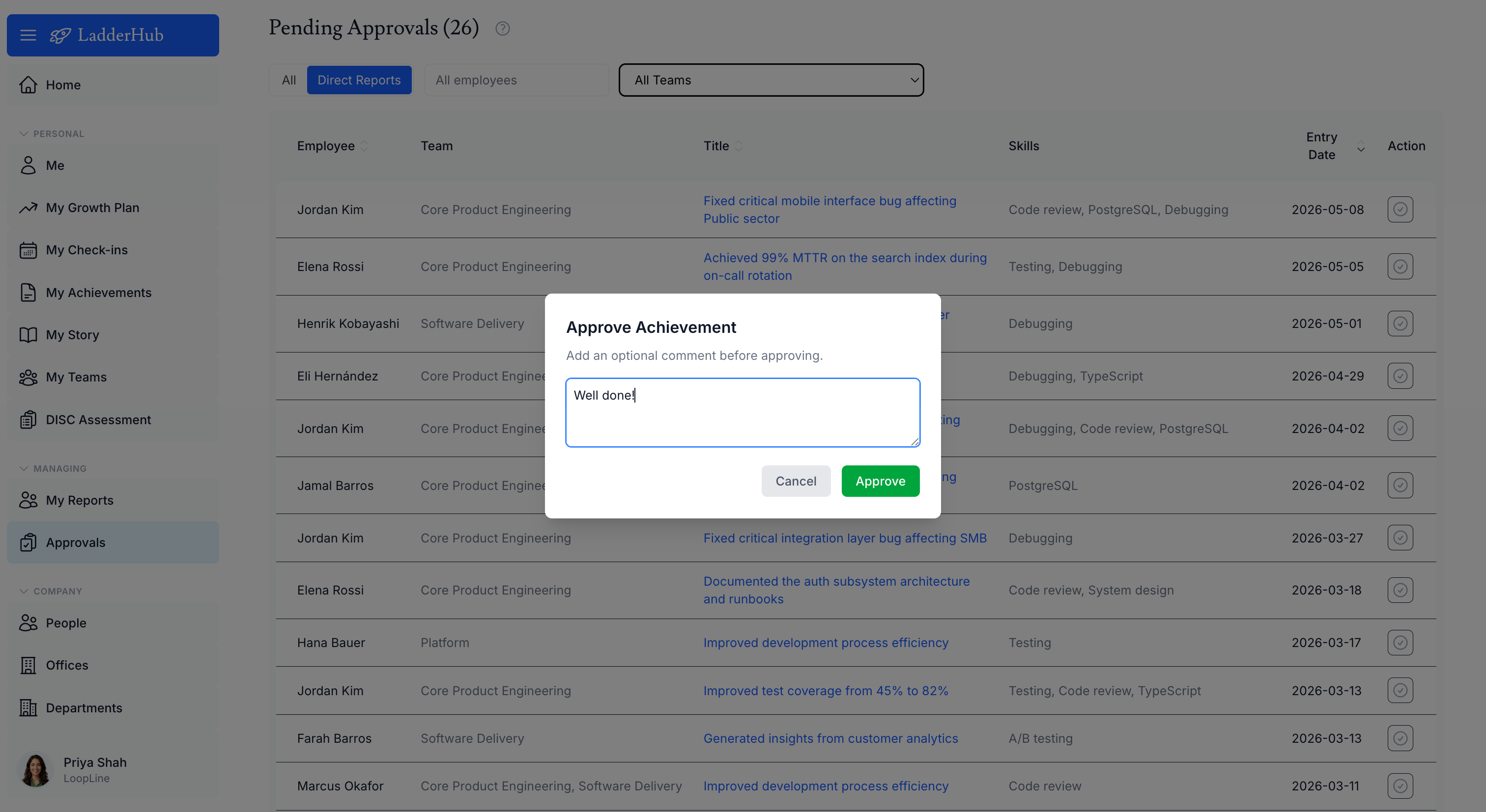 Achievement approval with AI-suggested skills